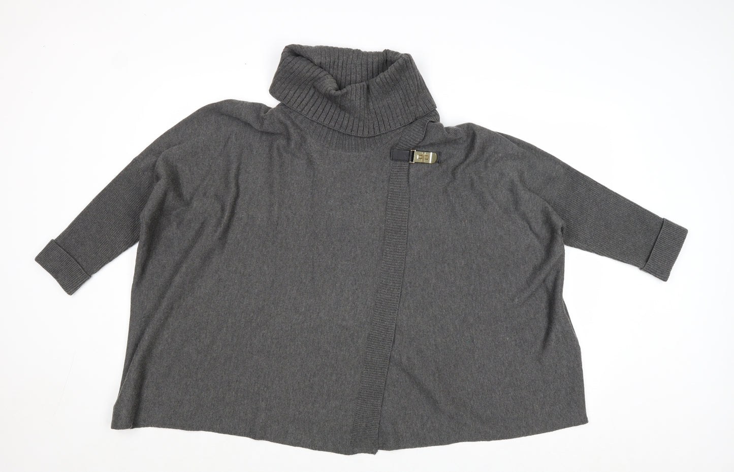 Episode Womens Grey Roll Neck Acrylic Cardigan Jumper Size S