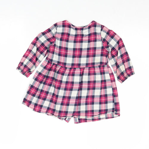 Gap Girls Pink Plaid 100% Cotton Shirt Dress Size 2 Years Round Neck Button