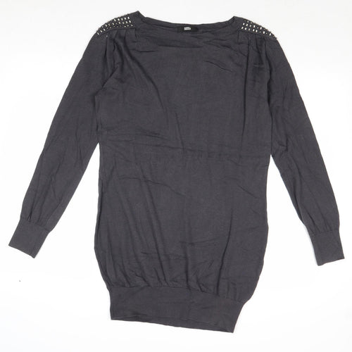 Marks and Spencer Womens Grey Boat Neck Cotton Tunic Jumper Size 12