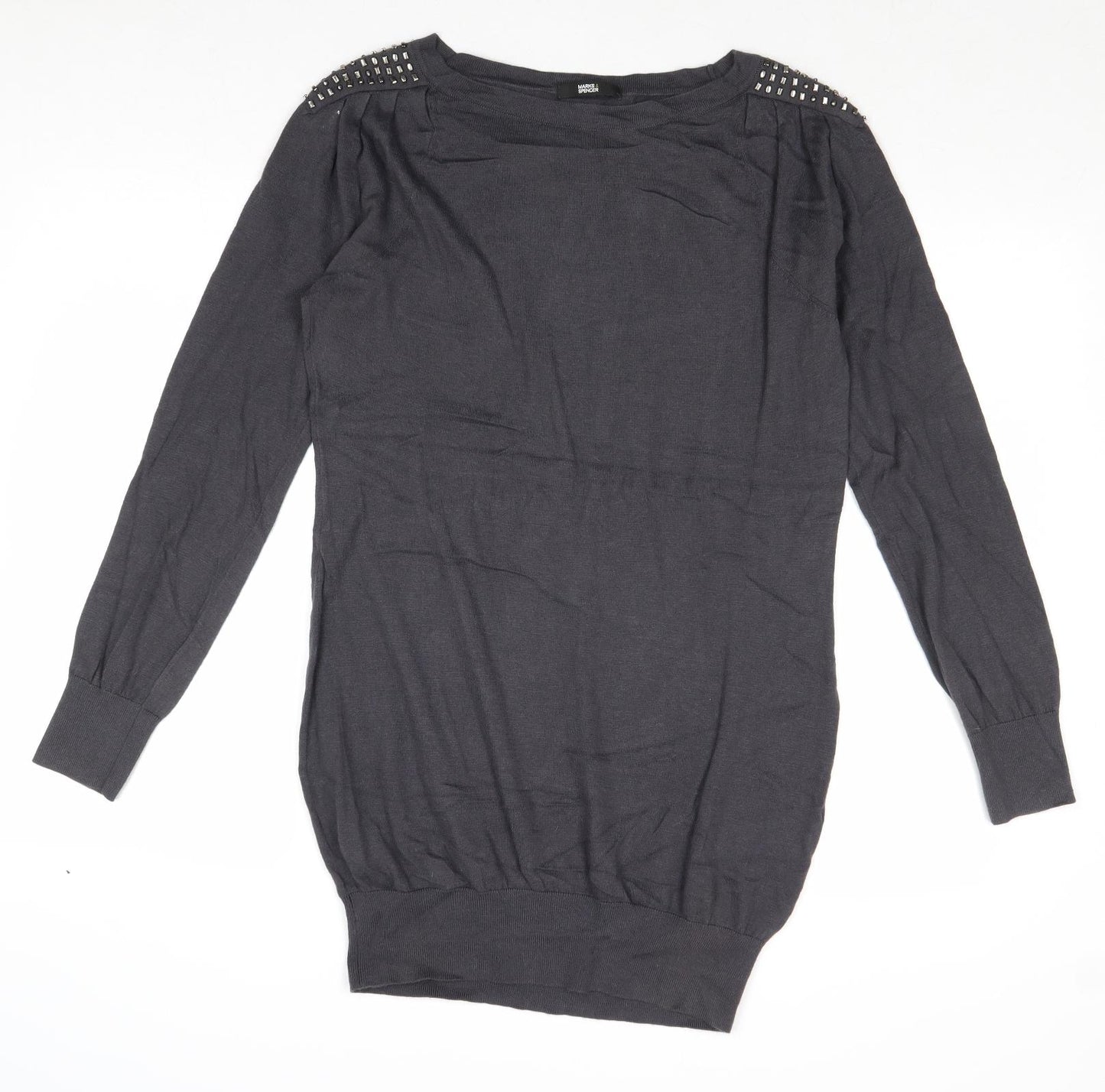 Marks and Spencer Womens Grey Boat Neck Cotton Tunic Jumper Size 12