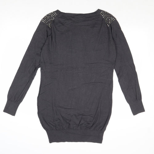 Marks and Spencer Womens Grey Boat Neck Cotton Tunic Jumper Size 12