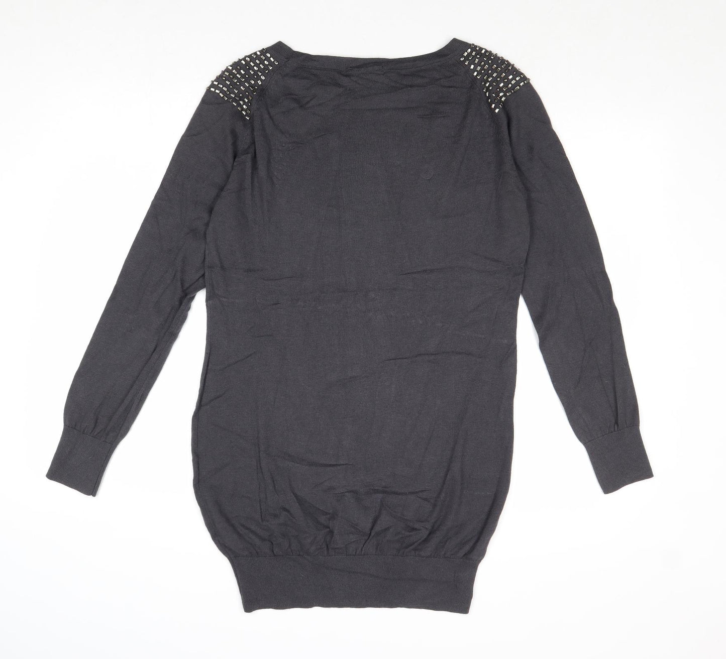 Marks and Spencer Womens Grey Boat Neck Cotton Tunic Jumper Size 12