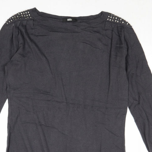 Marks and Spencer Womens Grey Boat Neck Cotton Tunic Jumper Size 12
