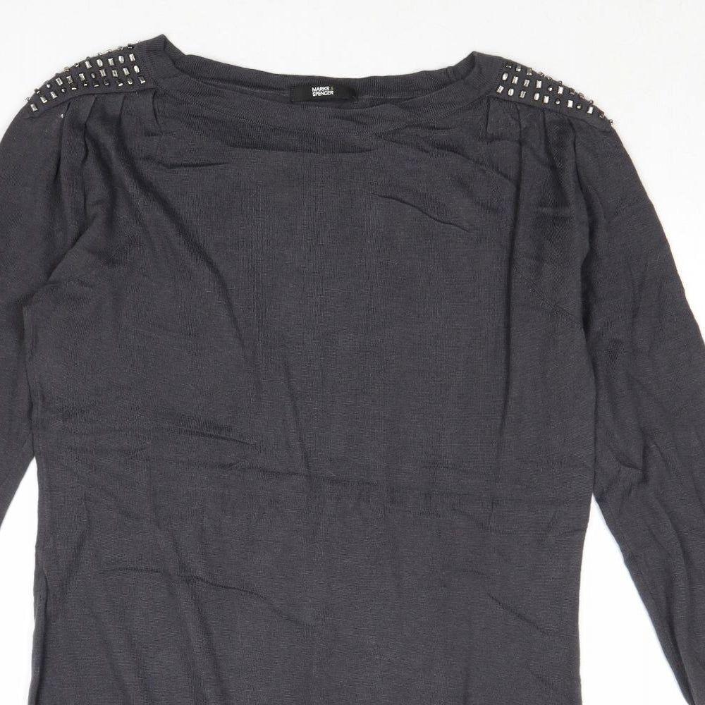 Marks and Spencer Womens Grey Boat Neck Cotton Tunic Jumper Size 12