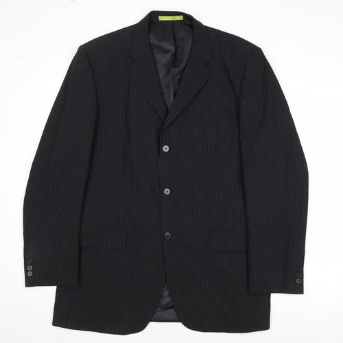 Burton Mens Black Striped Polyester Jacket Suit Jacket Size 40 Regular