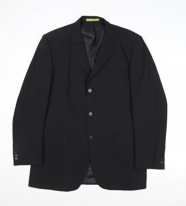 Burton Mens Black Striped Polyester Jacket Suit Jacket Size 40 Regular