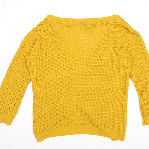 Boohoo Womens Yellow V-Neck Acrylic Cardigan Jumper Size S