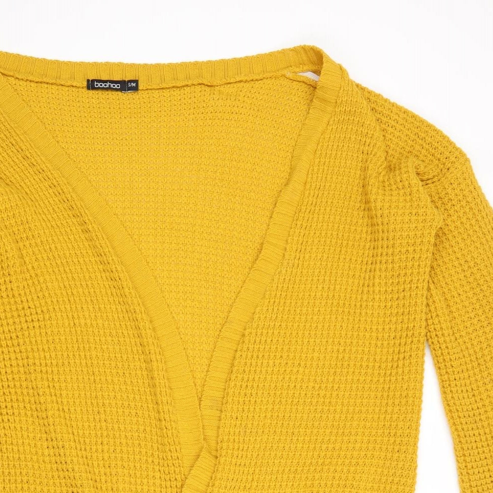 Boohoo Womens Yellow V-Neck Acrylic Cardigan Jumper Size S