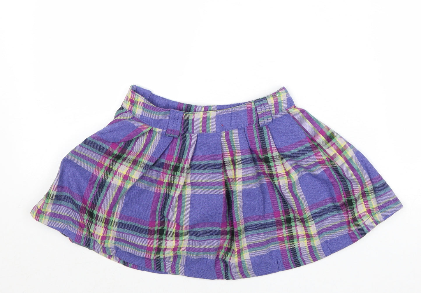 NEXT Girls Purple Plaid Cotton Flare Skirt Size 6 Years Regular Zip