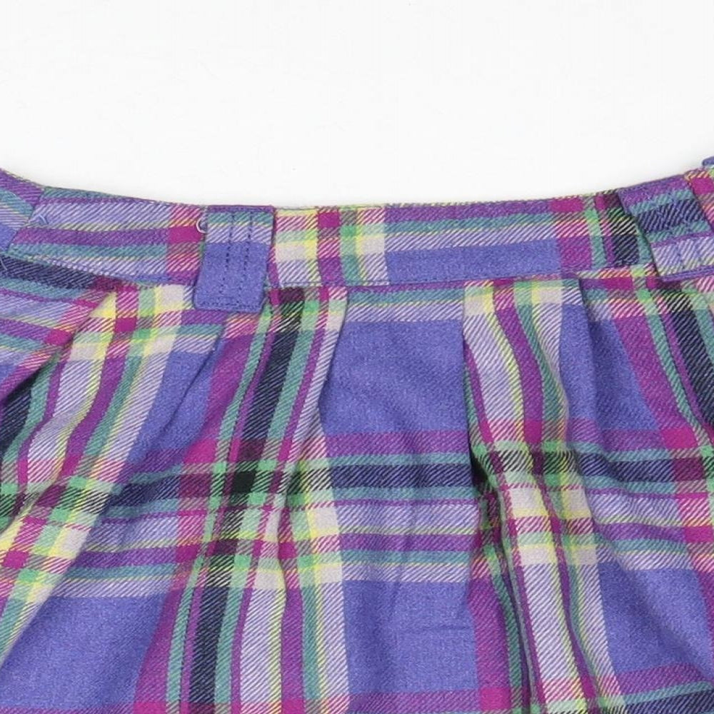 NEXT Girls Purple Plaid Cotton Flare Skirt Size 6 Years Regular Zip