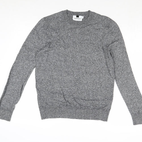 Topman Mens Grey Round Neck Cotton Pullover Jumper Size S Long Sleeve
