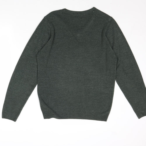 Marks and Spencer Mens Green V-Neck Acrylic Pullover Jumper Size M Long Sleeve