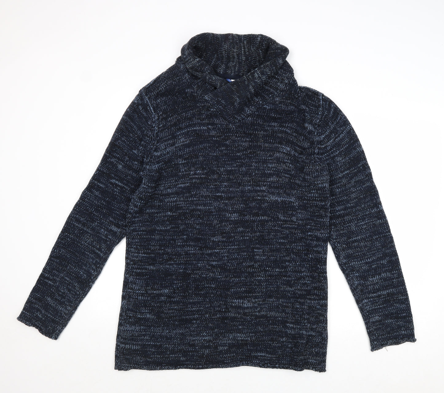 Divided by H&M Mens Blue High Neck Cotton Pullover Jumper Size M Long Sleeve