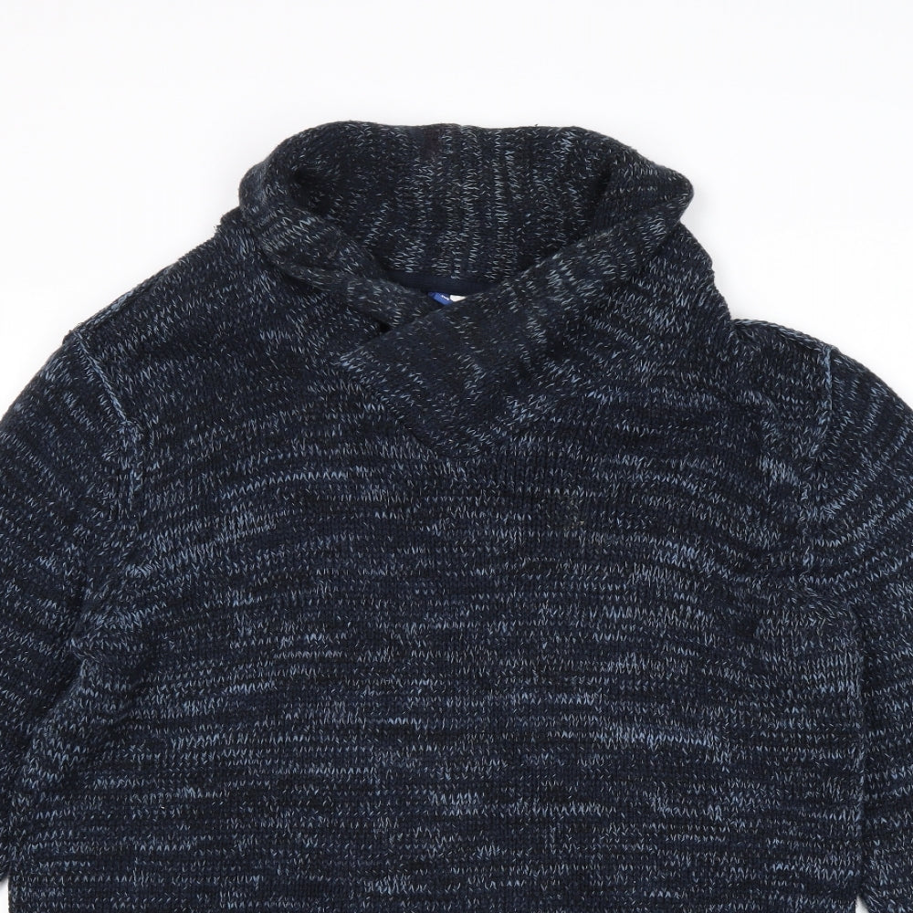 Divided by H&M Mens Blue High Neck Cotton Pullover Jumper Size M Long Sleeve