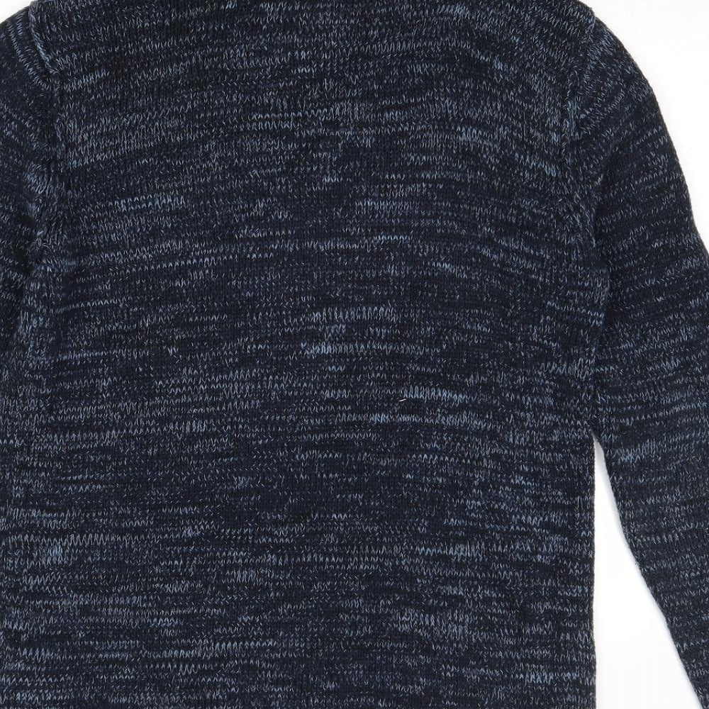 Divided by H&M Mens Blue High Neck Cotton Pullover Jumper Size M Long Sleeve