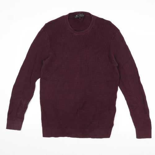 Label Lab Mens Purple Round Neck Cotton Pullover Jumper Size M Long Sleeve