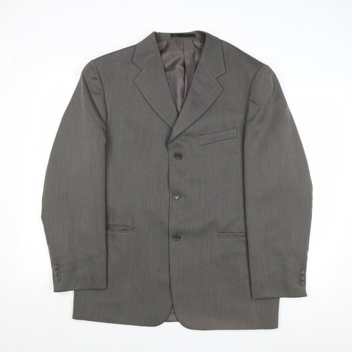 Zantos Mens Grey Striped Polyester Jacket Suit Jacket Size 40 Regular