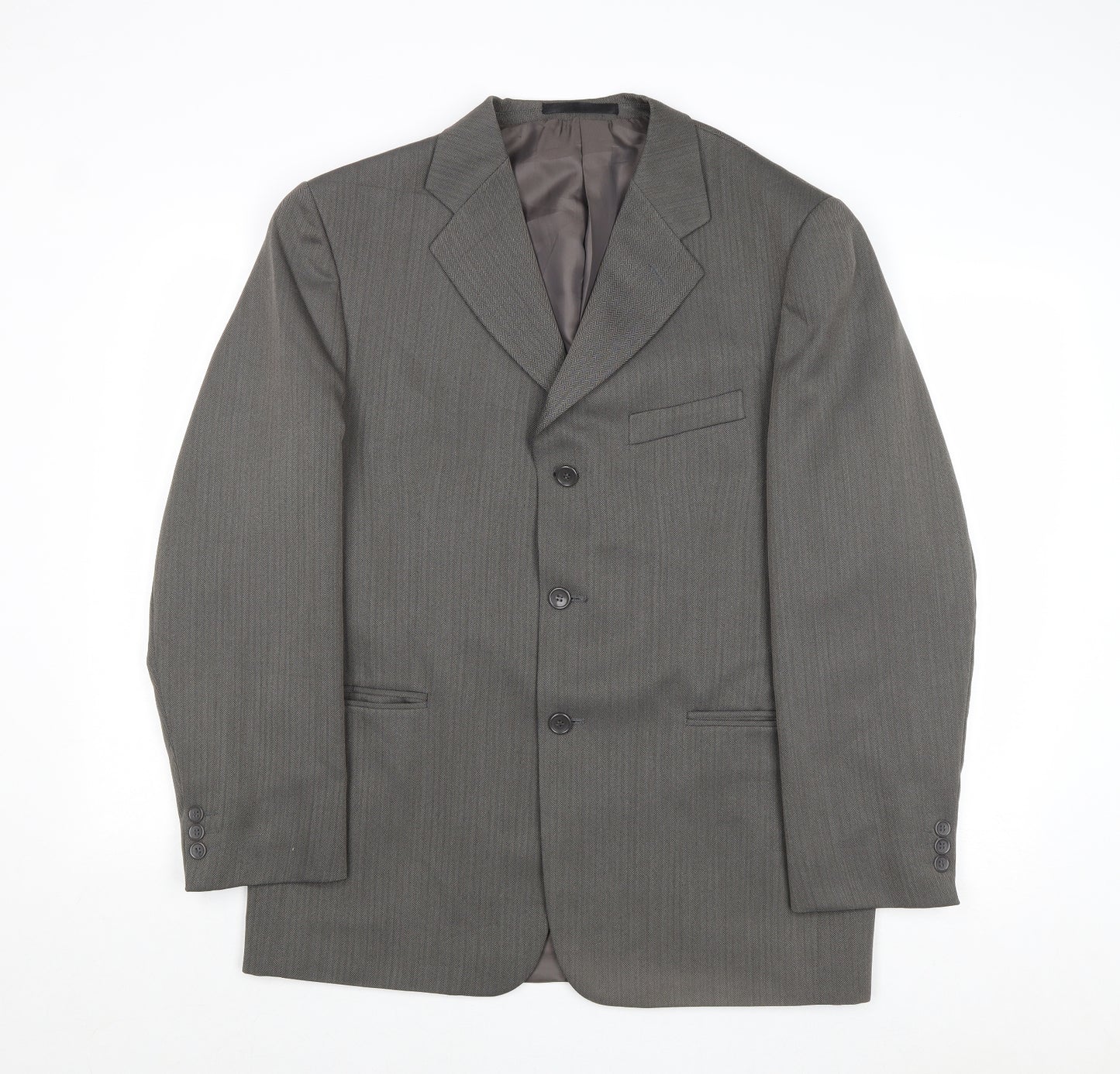 Zantos Mens Grey Striped Polyester Jacket Suit Jacket Size 40 Regular