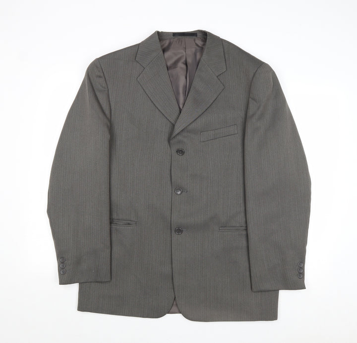 Zantos Mens Grey Striped Polyester Jacket Suit Jacket Size 40 Regular