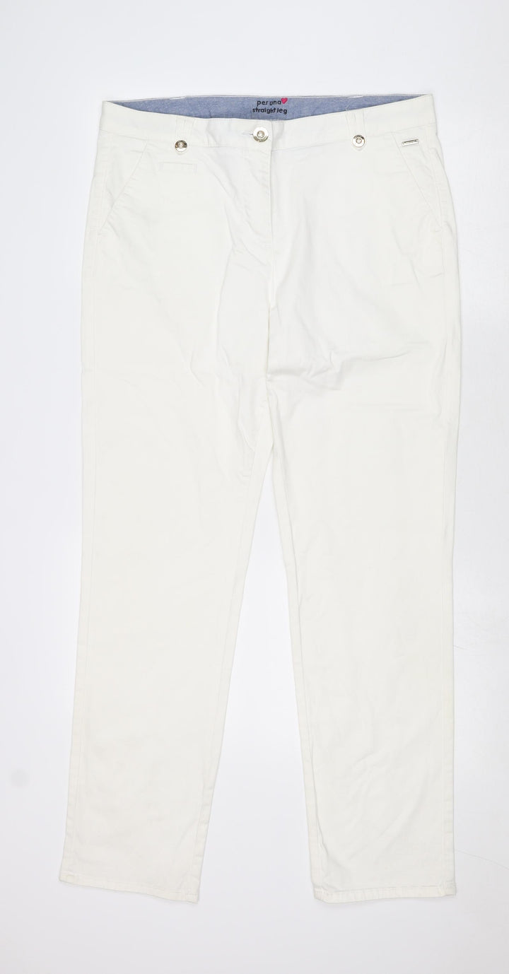 Per Una Womens White Cotton Trousers Size 36 in Regular Zip