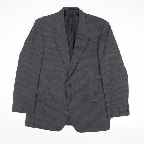 St Michael Mens Grey Striped Polyester Jacket Suit Jacket Size 42 Regular