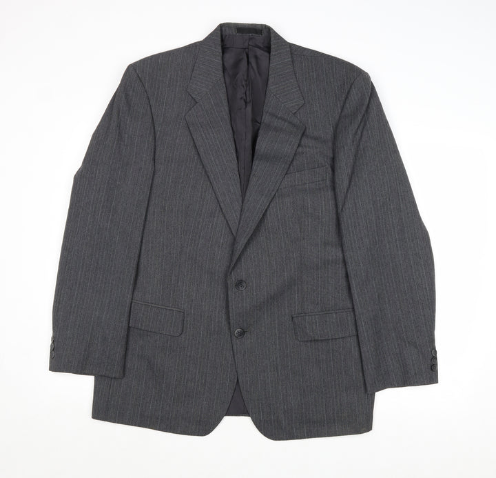 St Michael Mens Grey Striped Polyester Jacket Suit Jacket Size 42 Regular