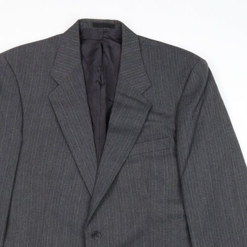 St Michael Mens Grey Striped Polyester Jacket Suit Jacket Size 42 Regular