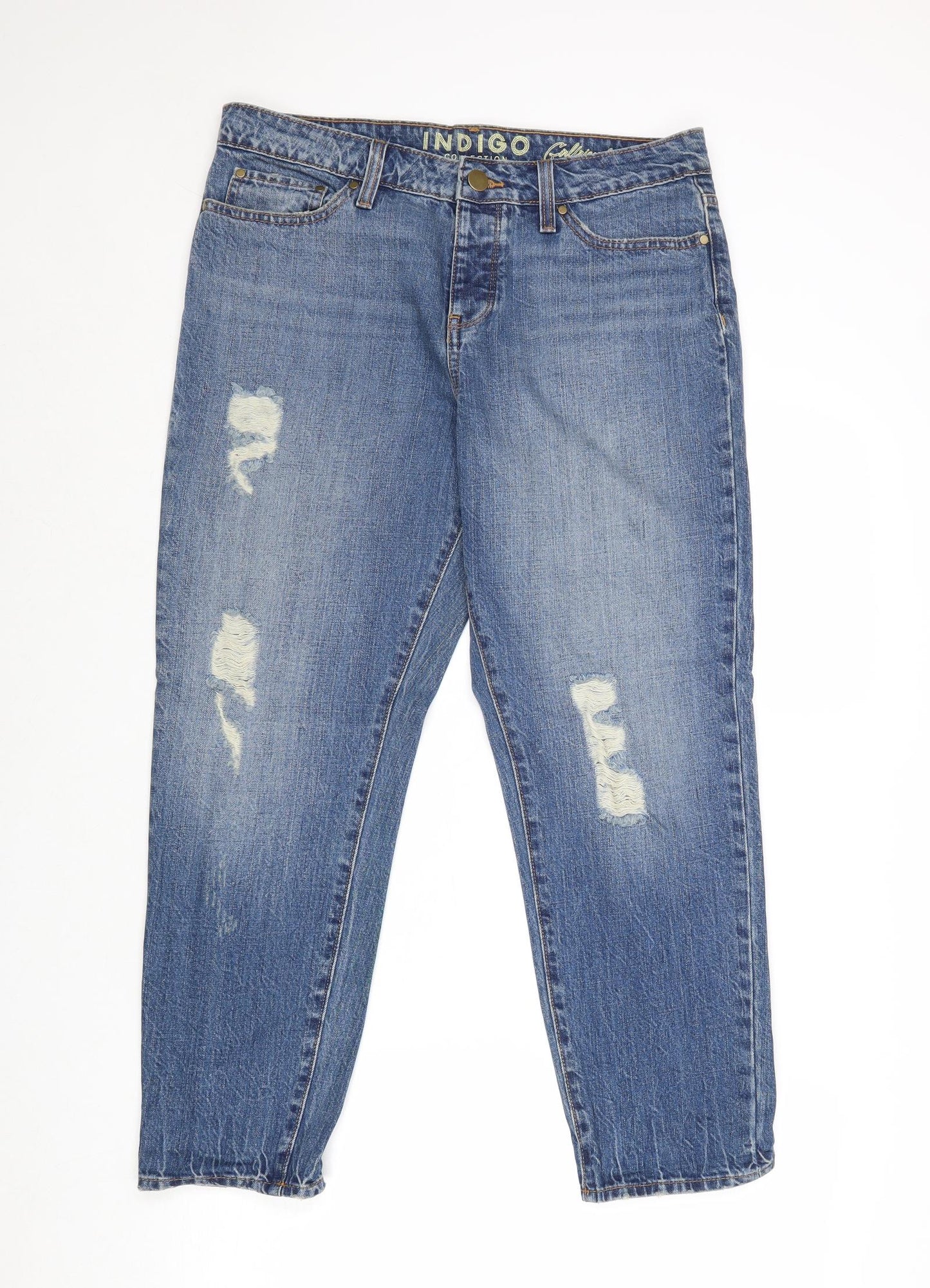 Marks and Spencer Womens Blue Cotton Straight Jeans Size 12 Regular Zip