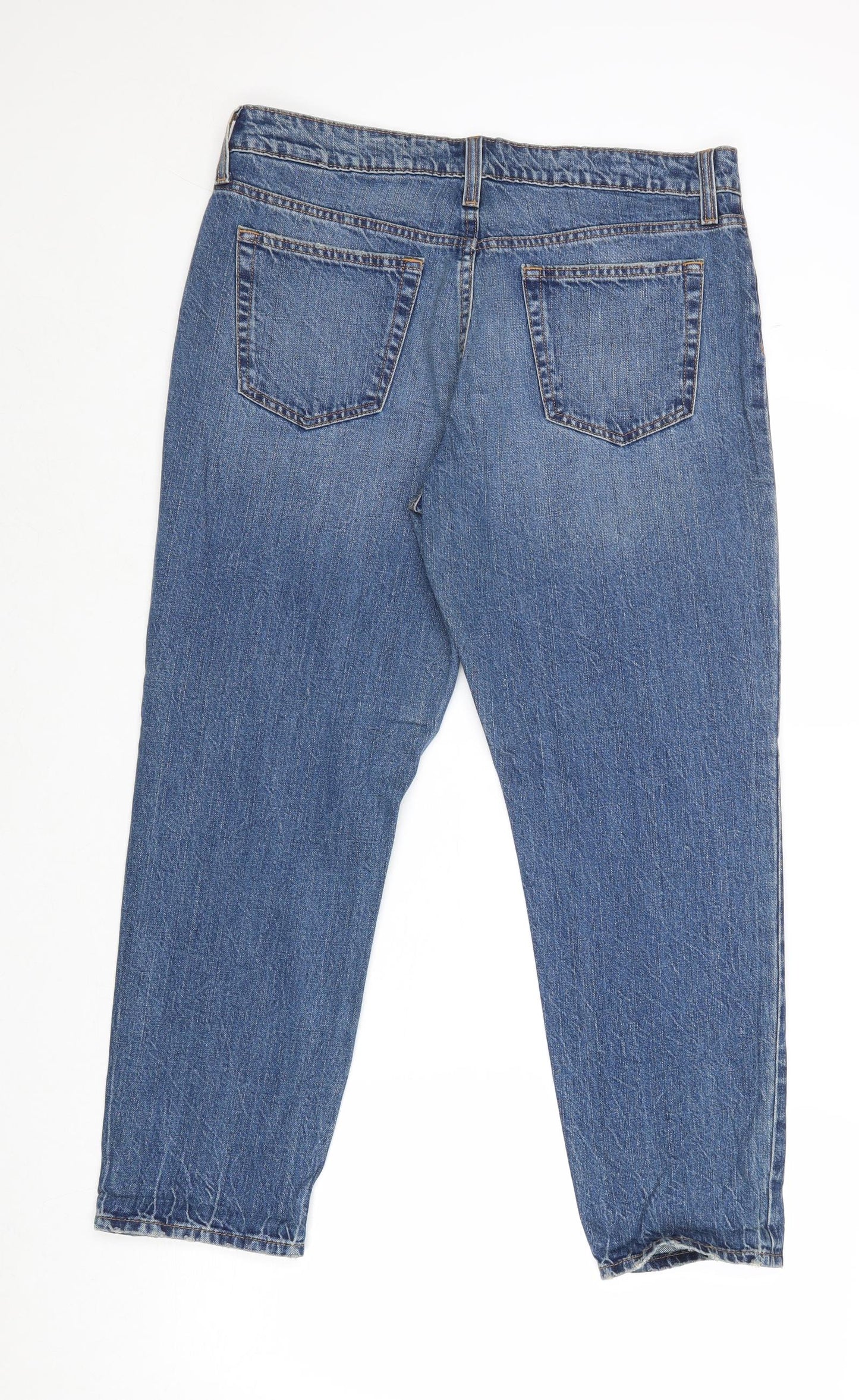 Marks and Spencer Womens Blue Cotton Straight Jeans Size 12 Regular Zip
