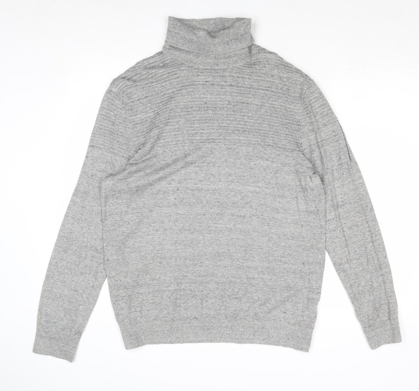 H&M Mens Grey Roll Neck Acrylic Pullover Jumper Size L Long Sleeve