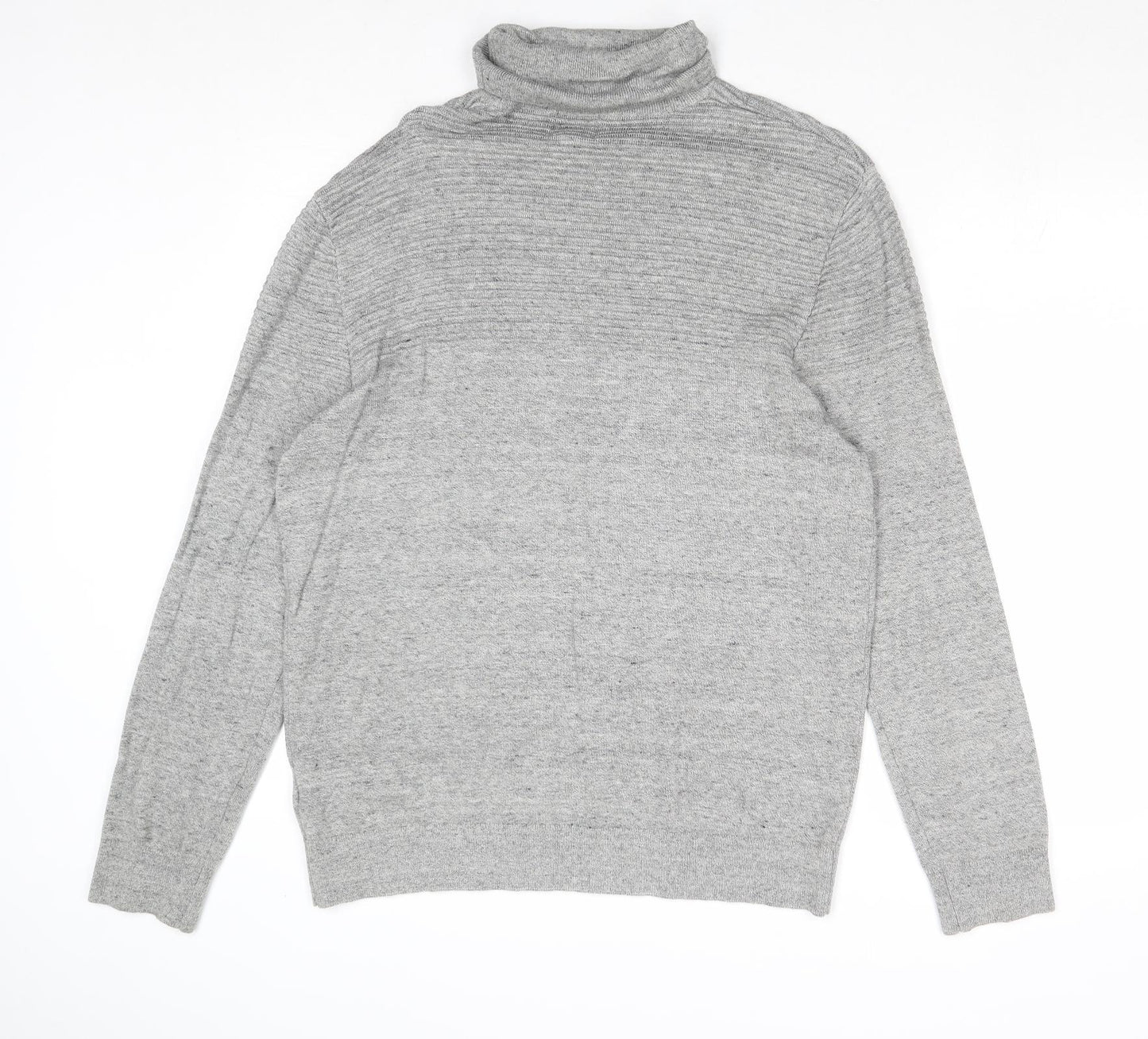 H&M Mens Grey Roll Neck Acrylic Pullover Jumper Size L Long Sleeve