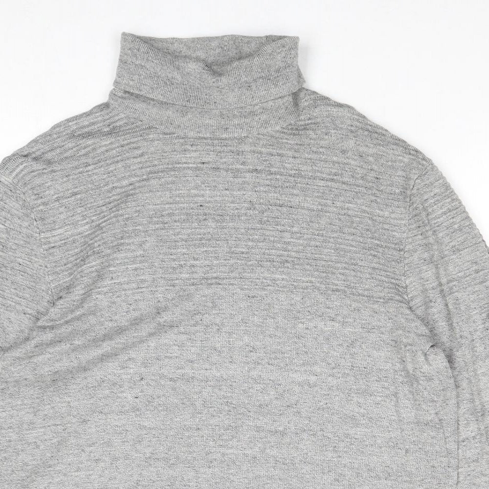H&M Mens Grey Roll Neck Acrylic Pullover Jumper Size L Long Sleeve