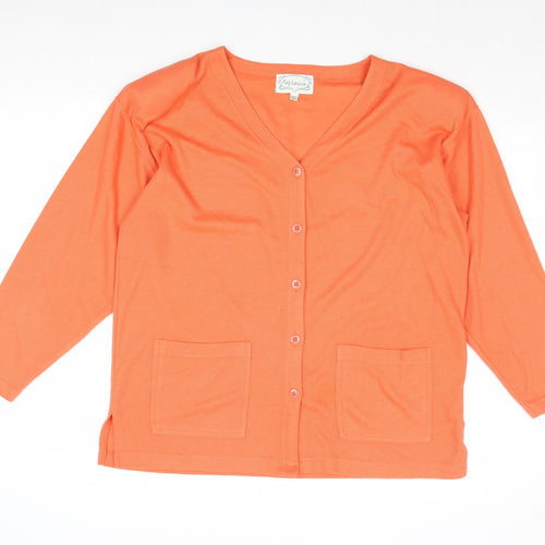 Fay Lousie Womens Orange V-Neck Acetate Cardigan Jumper One Size
