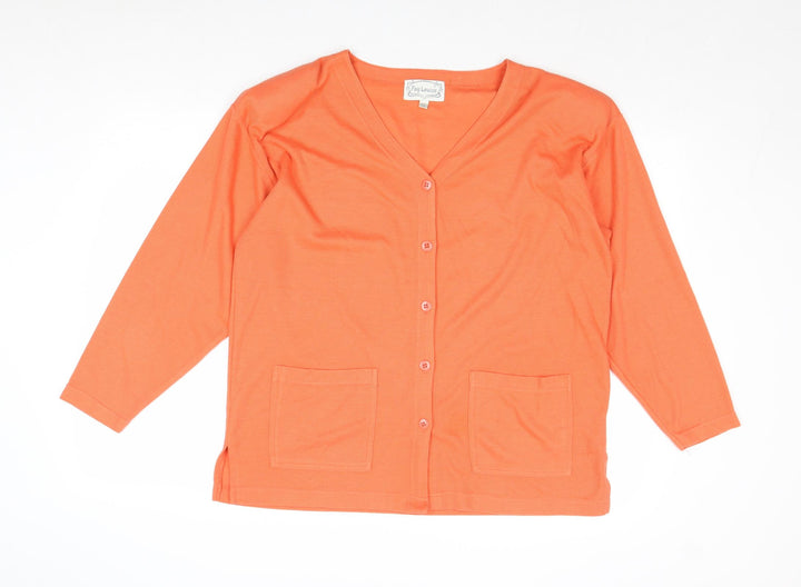 Fay Lousie Womens Orange V-Neck Acetate Cardigan Jumper One Size