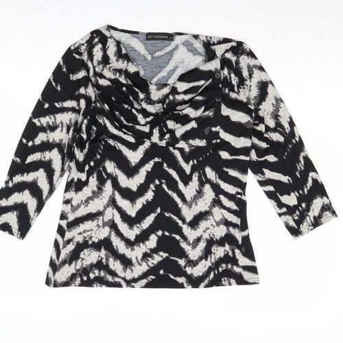 Just Elegance Womens Black Cowl Neck Geometric Polyester Pullover Jumper Size 12