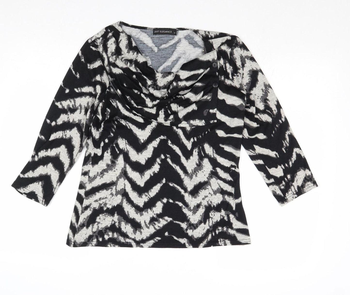 Just Elegance Womens Black Cowl Neck Geometric Polyester Pullover Jumper Size 12