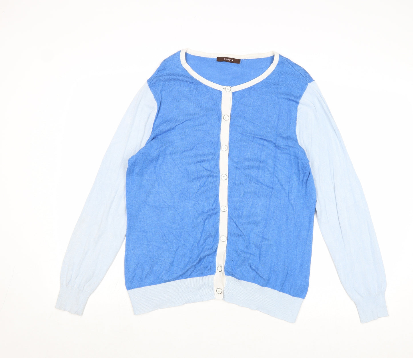 Savoir Womens Blue Round Neck Viscose Cardigan Jumper Size 14