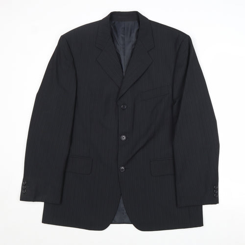 Pinstripe Mens Black Wool Jacket Suit Jacket Size 40 Regular