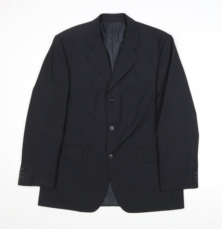 Pinstripe Mens Black Wool Jacket Suit Jacket Size 40 Regular