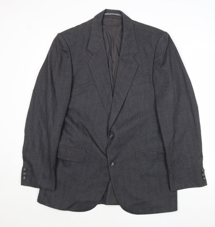 The Label Mens Grey Striped Wool Jacket Suit Jacket Size 38 Regular
