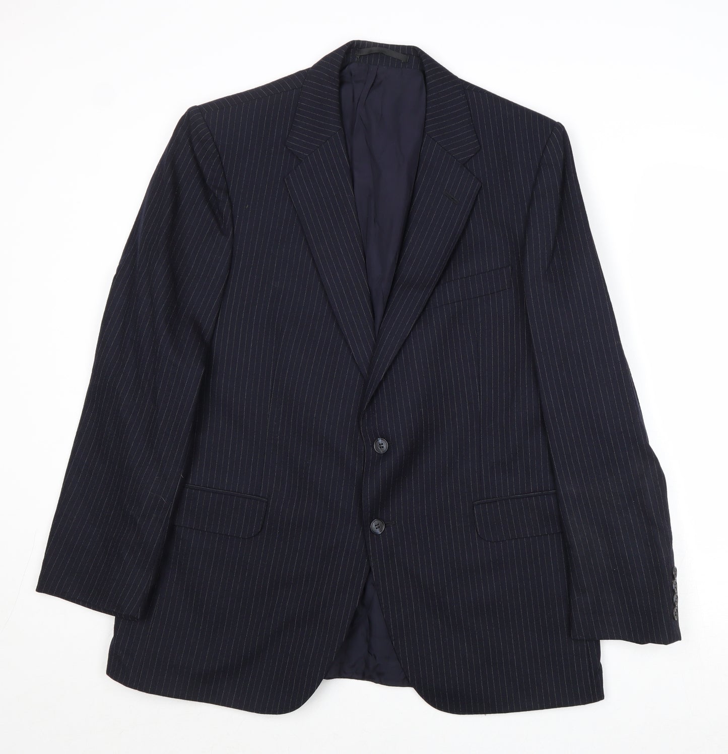 St Michael Mens Blue Striped Wool Jacket Suit Jacket Size 42 Regular
