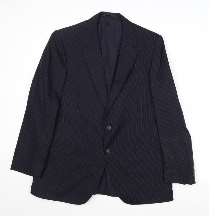 St Michael Mens Blue Striped Wool Jacket Suit Jacket Size 42 Regular