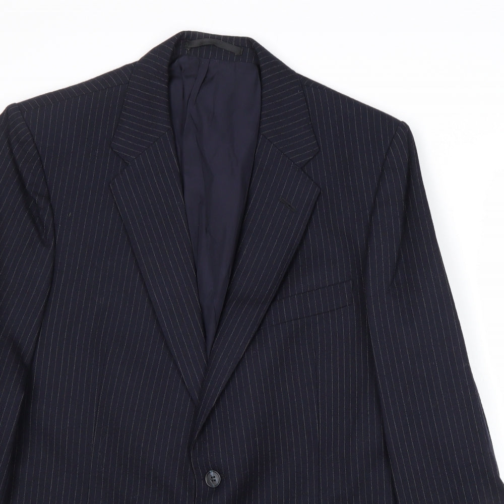 St Michael Mens Blue Striped Wool Jacket Suit Jacket Size 42 Regular