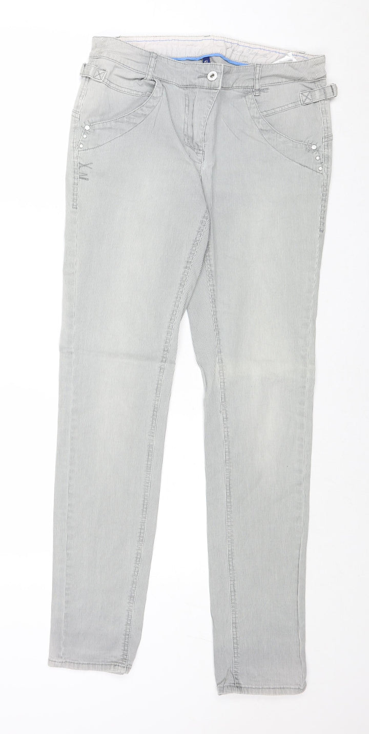 Cecil Womens Grey Striped Cotton Skinny Jeans Size 32 in Regular Zip