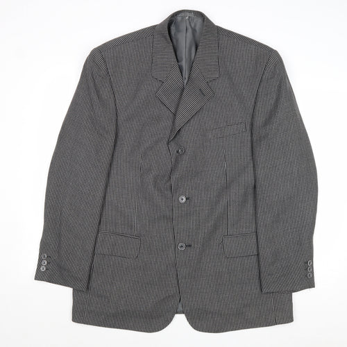 Classic Mens Grey Geometric Polyester Jacket Suit Jacket Size 44 Regular