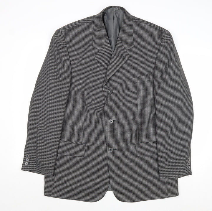 Classic Mens Grey Geometric Polyester Jacket Suit Jacket Size 44 Regular