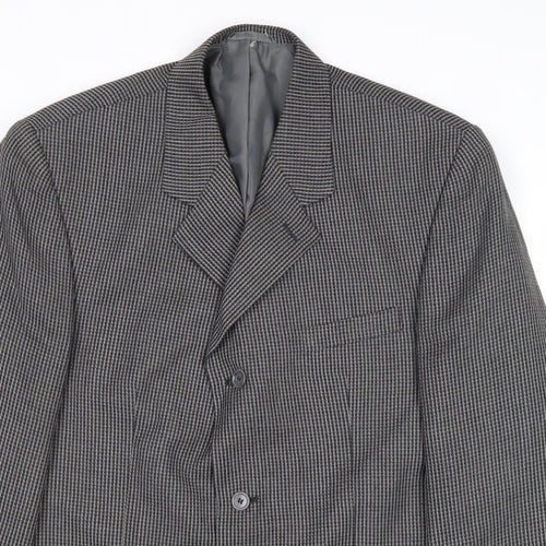Classic Mens Grey Geometric Polyester Jacket Suit Jacket Size 44 Regular