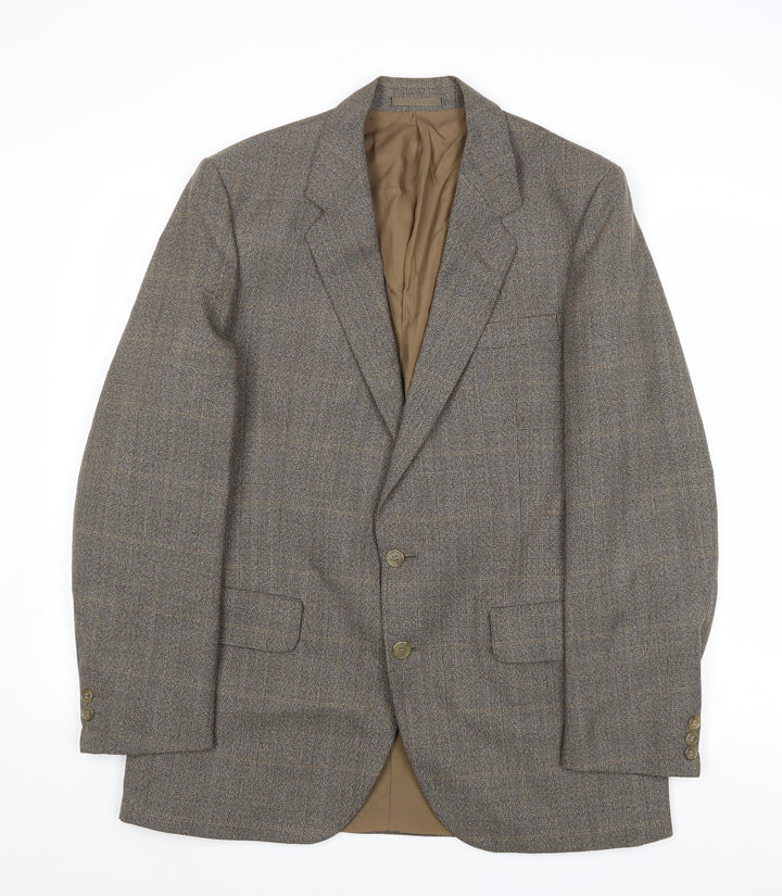 Sumrie Mens Grey Plaid Wool Jacket Blazer Size 38 Regular