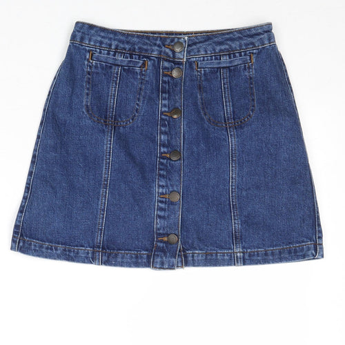 Topshop Womens Blue Cotton A-Line Skirt Size 26 in Button
