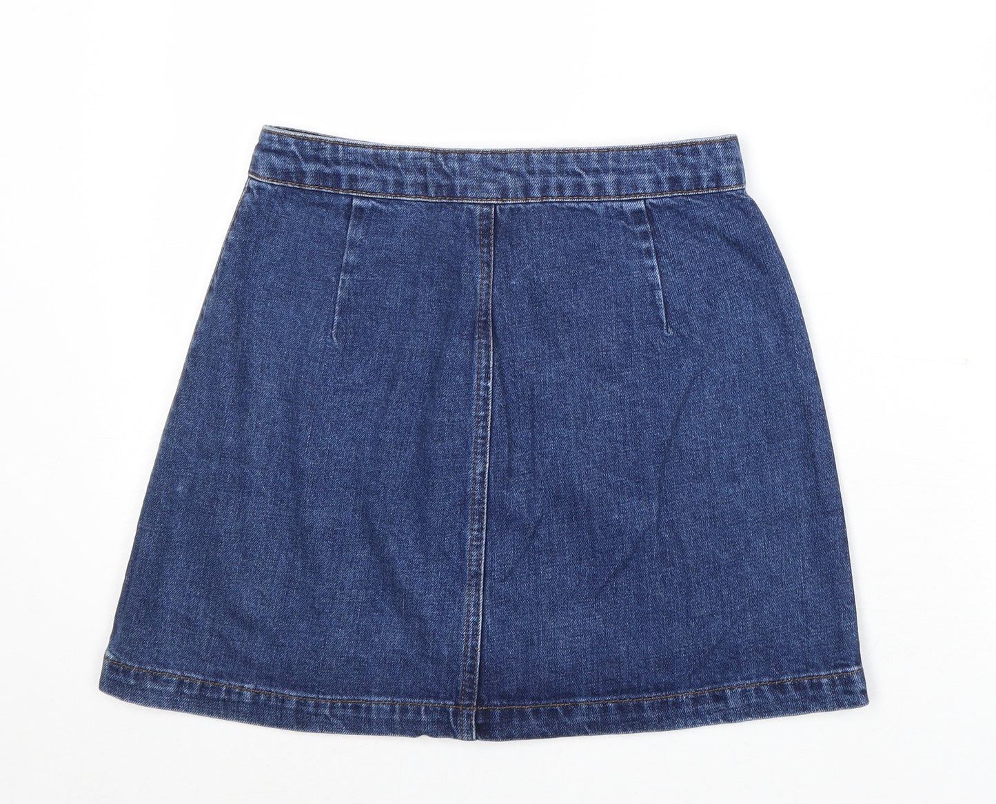 Topshop Womens Blue Cotton A-Line Skirt Size 26 in Button